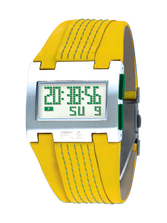Fila Digital Watch Battery with Yellow Leather Strap