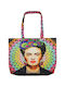 Frida Kahlo Stoff Strandtasche mit Geldbörse Mehrfarbig