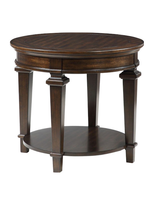 Round Side Table made of Solid Wood Dark Brown L71xW71xH64cm