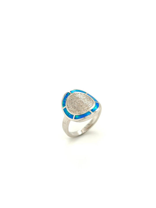 Γυναικείο Δαχτυλίδι, Ασήμι (925°) Επιροδιωμένο, Δίσκος Της Φαιστού Με Τεχνητό Opal - Μπλε