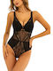 Frauen Bodysuit mit Spitze & Transparenz Schwarz