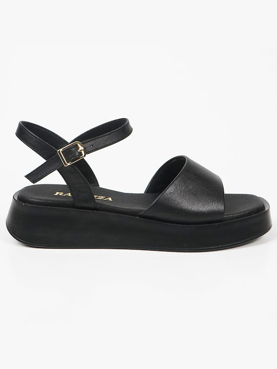Ragazza Flatforms Leather Women's Sandals with Ankle Strap Black