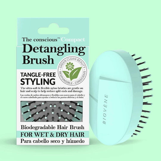 Biovene Barcelona The Conscious Compact Detangling Brush, Mint Green Biodegradable Wet & Dry Brush