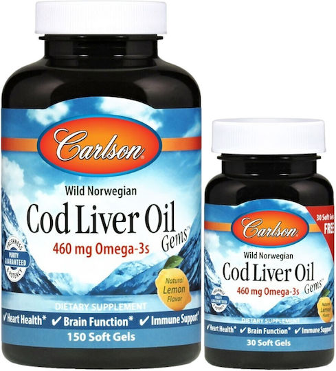 Carlson Labs Wild Norwegian Cod Liver Oil Gems 460 Mg 150+30 Softgels