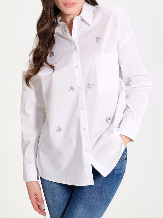 Rinascimento Women's Monochrome Long Sleeve Shirt White