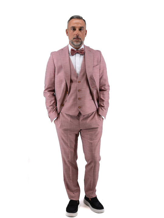 Men's Groom's Suit with Vest Pink