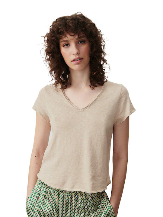 American Vintage Damen Crop T-Shirt mit V-Aussc...