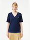 Lacoste Damen T-shirt mit V-Ausschnitt Marineblau