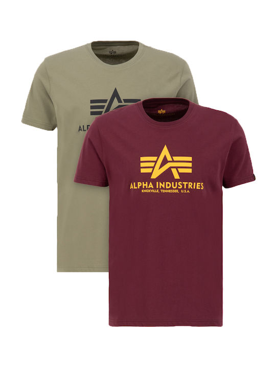 Alpha Industries Basic T-shirt Bărbătesc cu Mânecă Scurtă Olive/Burgundy