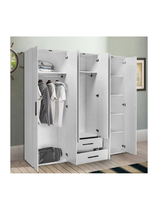 Bianco Εξάφυλλη Ντουλάπα Λευκό 206x52x213cm