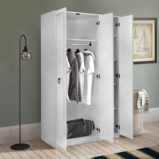 Hampton Τρίφυλλη Ντουλάπα Λευκό 103x52x185cm