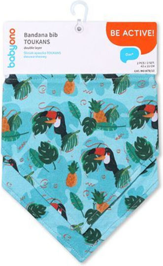 Babyono Toucans Bandana Baby Bibs Made of 100% Cotton with Button Green for 0 m+ 2 Pieces