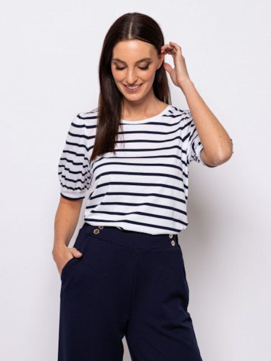 Heavy Tools Women's T-shirt Striped Navy Blue