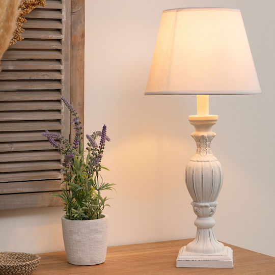 Atmosphera Holz Vintage Tischlampe mit Weiß Schirm und Basis