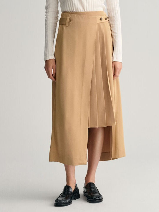 Gant Pleated High Waist Midi Skirt in Brown color