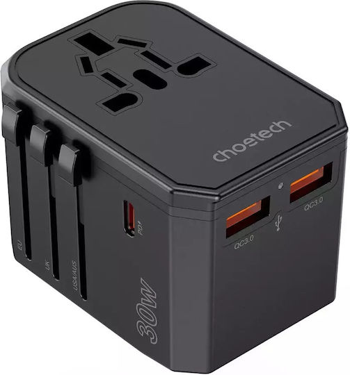 Choetech Universal Socket Adapter from Universal to Universal with 2 USB Outlets
