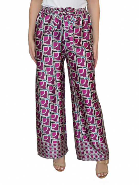 Morena Spain Women's Fabric Trousers with Elastic Purple