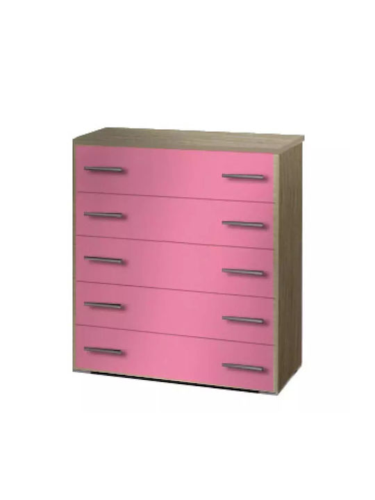 Comodă pentru copii Stejar-roz cu 5 sertare 80x44x89buc