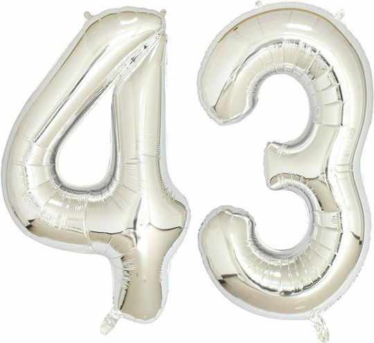 Set of 2 Balloons Foil Gray Jumbo Numbers Silver 43 Silver 100cm