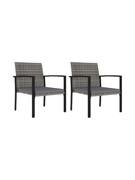 Outdoor Armchair Rattan Grey with Cushion 2pcs 58.5x53x83cm.