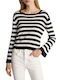 Attrattivo Women's Long Sleeve Sweater Cotton Striped Black