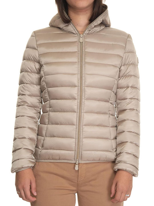 Save The Duck Women's Short Lifestyle Jacket for Winter Beige