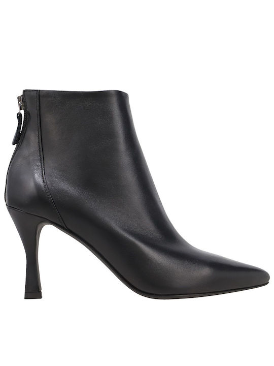 Καλογήρου Leather Women's Ankle Boots Black