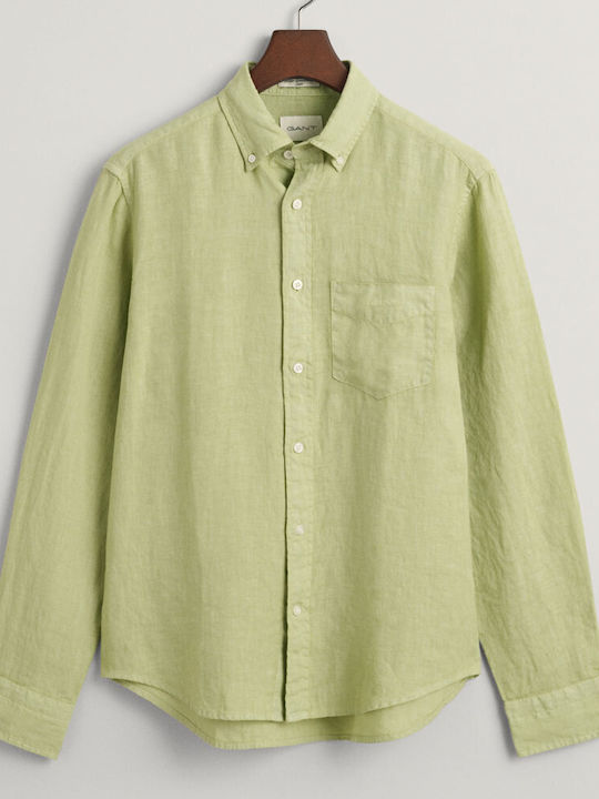 Gant Men's Shirt Long Sleeve Linen Green