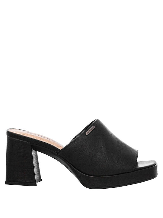 Bottero Heel Leather Mules Black