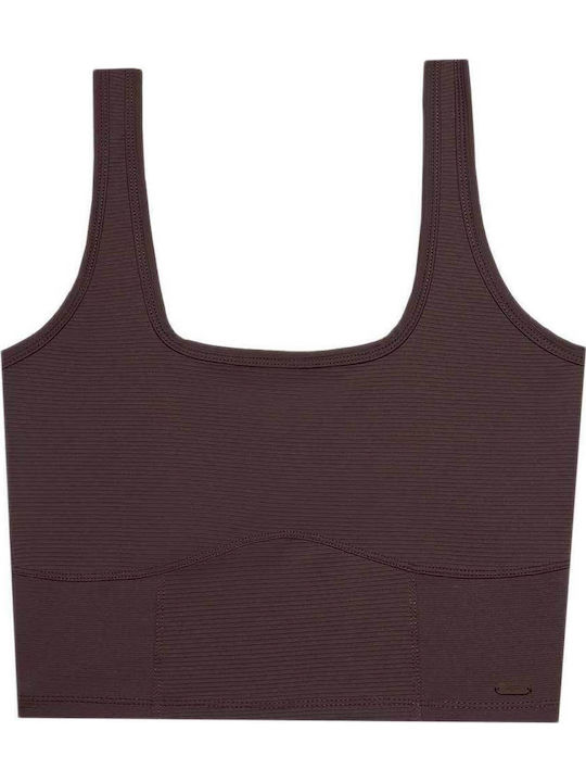 4F Γυναικείο Αθλητικό Crop Top Αμάνικο Καφέ