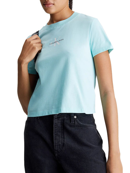Calvin Klein pentru Femei de Vară Bluză Mâneci scurte Albastră
