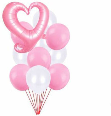 Set of 11 Balloons Pink Birthday-Celebration Hearts Διακόσμησης Πάρτι