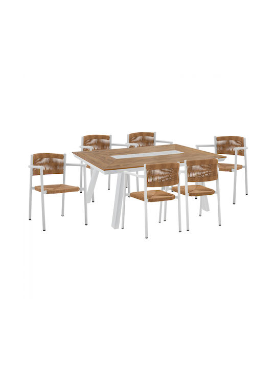 Garten- und Outdoor-Möbelsets Speisesaal 7 Stück Weiß
