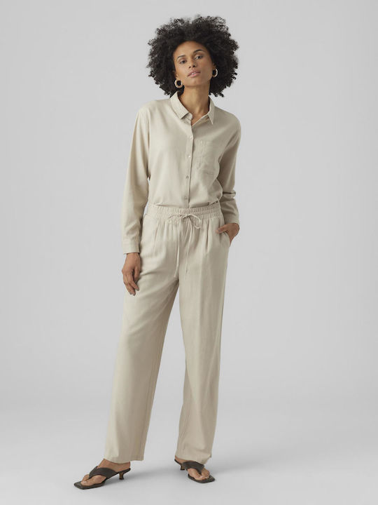 Vero Moda Γυναικείο Υφασμάτινο Παντελόνι Wide Γκρι