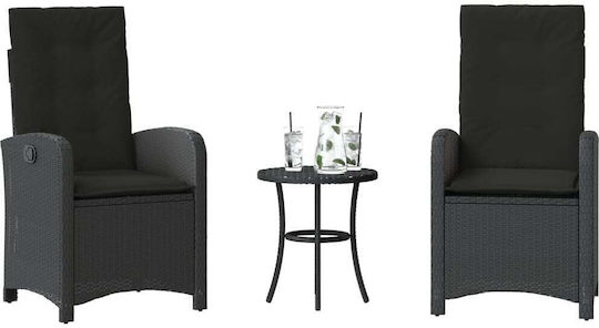 Bistro Garden & Outdoor Furniture Set for Small Outdoor Spaces 3 Pieces Black with Pillows