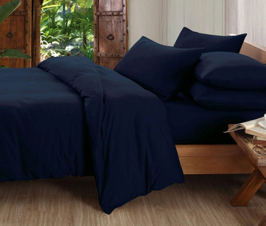 MayHome Sheet Sets Double with Elastic 140x200+25cm. Dark Blue 4pcs