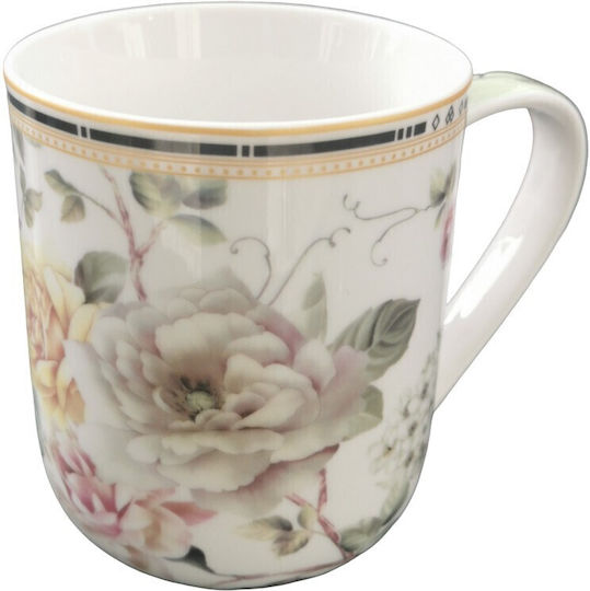 Karvounis Floral Paris Roses Becher aus Porzellan Mehrfarbig 380ml
