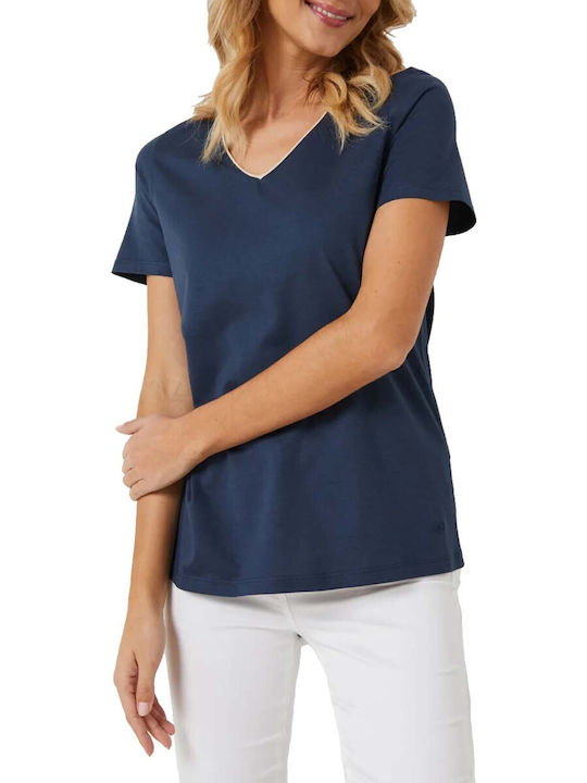 Julie Guerlande Damen T-Shirt mit V-Ausschnitt Blue