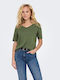 Only Women's Summer Blouse Short Sleeve with V Neckline Haki