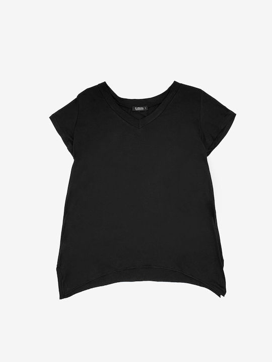 Garantie Women's Summer Blouse Short Sleeve Black