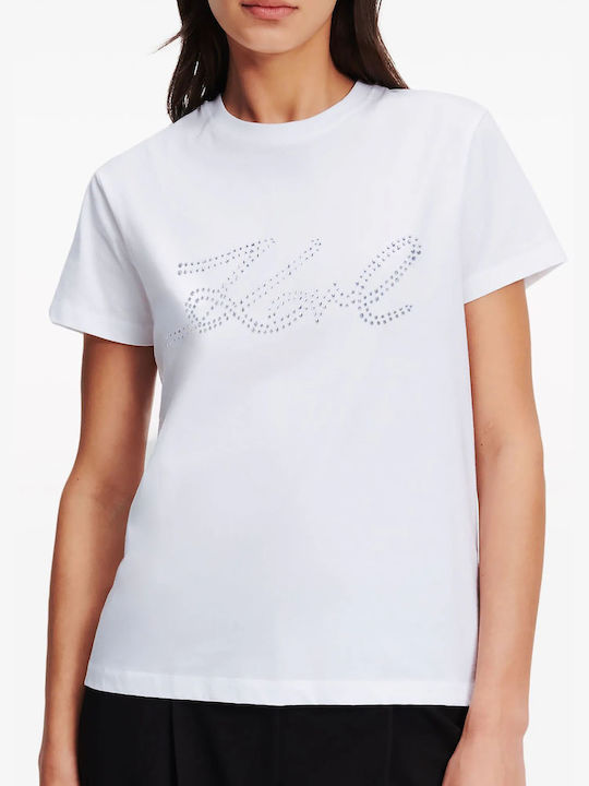 Karl Lagerfeld Rhinestone Karl Signature Γυναικείο T-shirt Λευκό