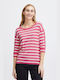 Fransa Women's Sweater with 3/4 Sleeve Striped Pink