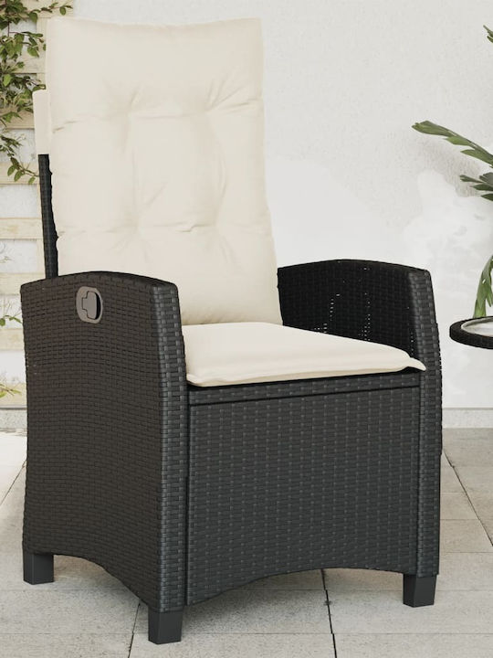 Outdoor Chair Rattan Black with Cushion 1pcs 57x66x93cm.