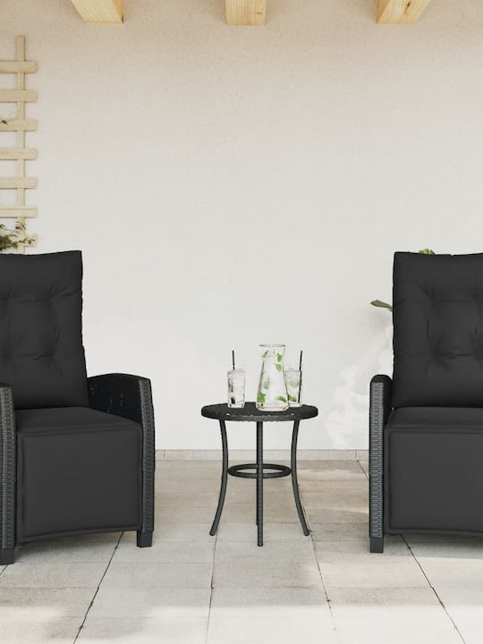 Καρέκλα Εξωτερικού Χώρου Rattan Μαύρο με Μαξιλάρι 2τμχ 57x66x93εκ.