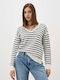 Pepe Jeans Women's Long Sleeve Sweater Cotton Striped White