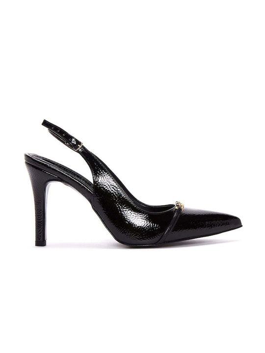 Fashion Attitude Patent Leather Pointed Toe Black High Heels with Strap