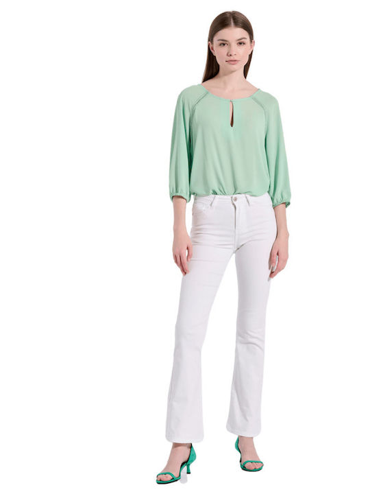 Matis Fashion Ψηλόμεσο Γυναικείο Jean Παντελόνι Καμπάνα σε Κανονική Εφαρμογή Λευκό