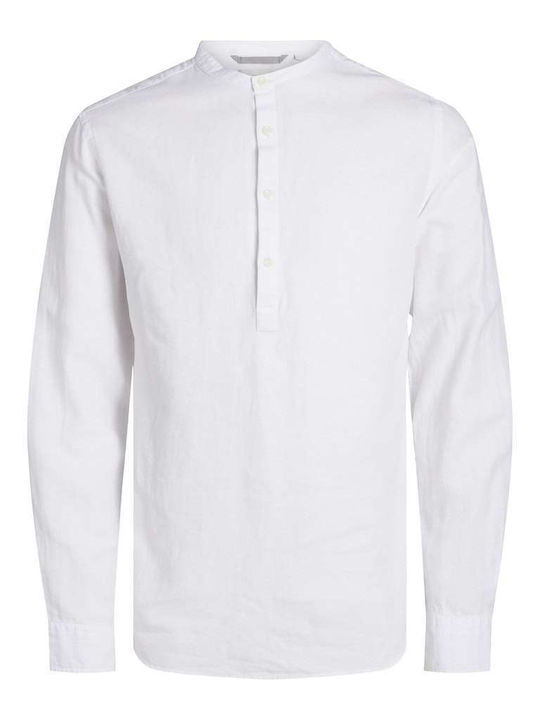 Jack & Jones Men's Shirt Long Sleeve Linen White