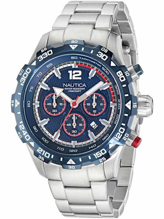 Nautica Ceas Bărbați 46mm Cronograf Cu Baterie Cu Brățară Argintie Din Oțel Inoxidabil