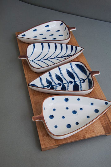 Ceramică Platou pentru aperitive 4 sloturi cu Suport Albastru L38xl17xH5cm 1buc